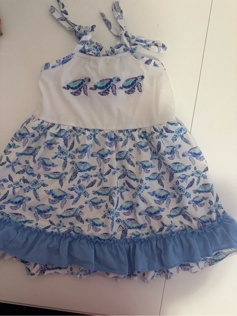 Girls White & Blue Sea Turtle Print Sundress